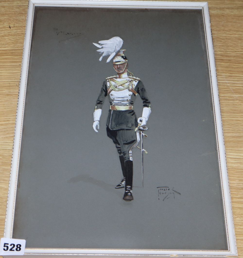 Gerald Hudson, gouache and watercolour on grey paper, The 17th Lancers, signed, 40 x 27cm